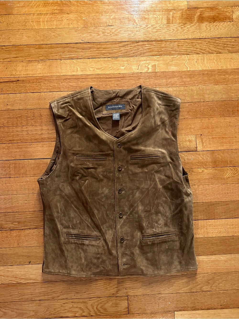 VTG Banana Republic Suede Leather Vest Mens L Button Front Western Cowboy Rodeo